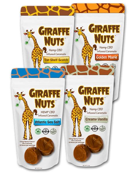 Giraffe Nuts Cbd Caramels Broad Spectrum 10 Pieces For A Total Of 150 Mg Of Cbd Per Package