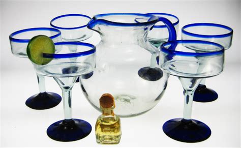 Margarita Glasses With Pitcher Blue Rim Margarita Glasses And Pitcher Made In Mexico With
