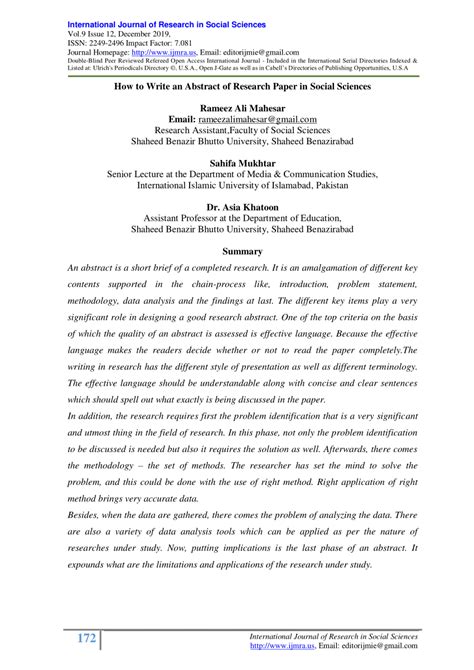 Pdf How To Write An Abstract Of Research Paper In Social Sciences