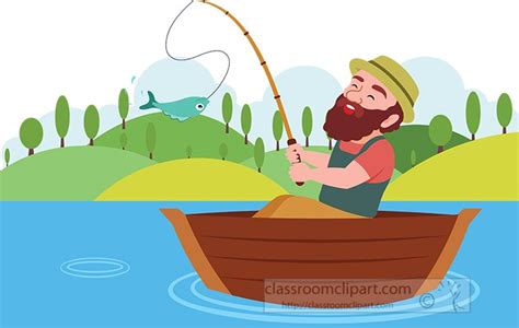 Fishing Clipart Happy Fisherman On Boat Fishing In Lake Clipart