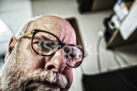 Senior Man Office Computer Nerd Looking Down Stock Photos