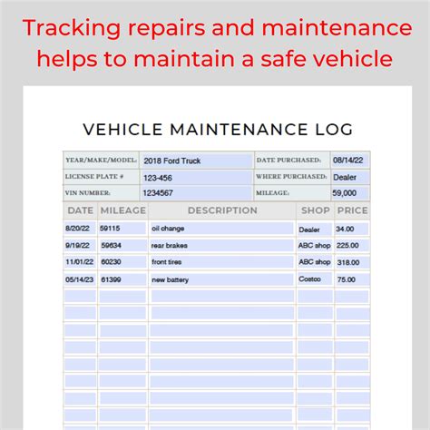 Vehicle Maintenance Log Vehicle Expense Tracker Vehicle Etsy