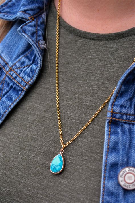 Turquoise Teardrop Gold Necklace Etsy