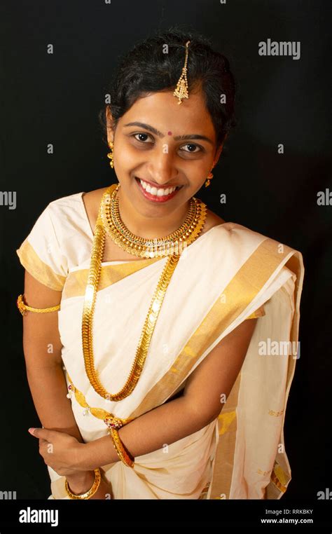 Young Girl In Traditional Kerala Saree And Jewelry Stock Photo Alamy