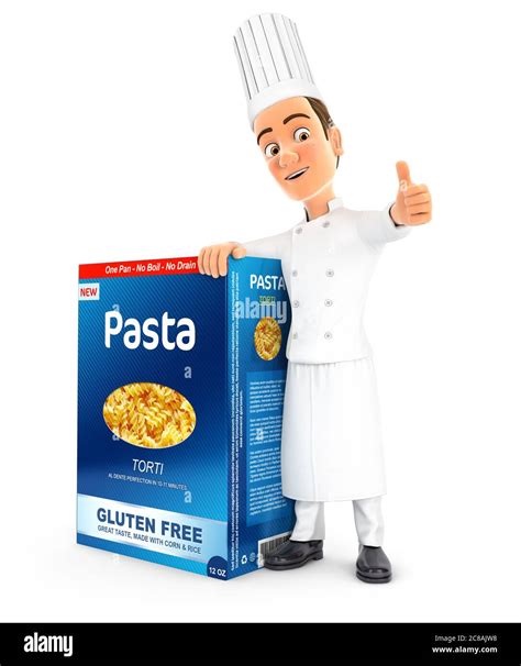 3d Head Chef Next To Big Pack Of Pasta Illustration With Isolated