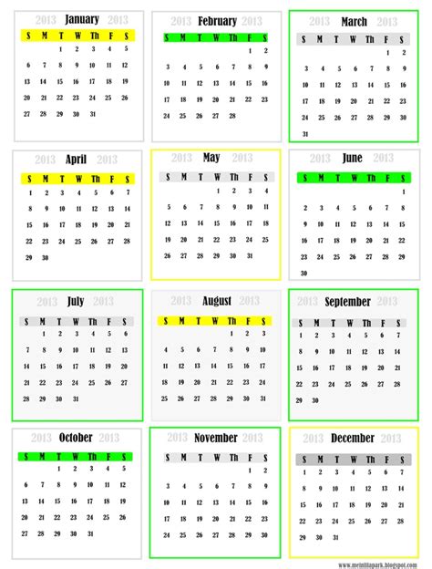 Mini Printable Calendars