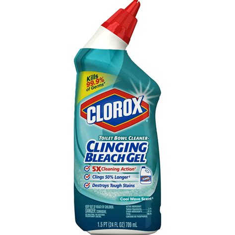 Clorox Toilet Bowl Cleaner Clinging Bleach Gel Cool Wave 24 Ounces