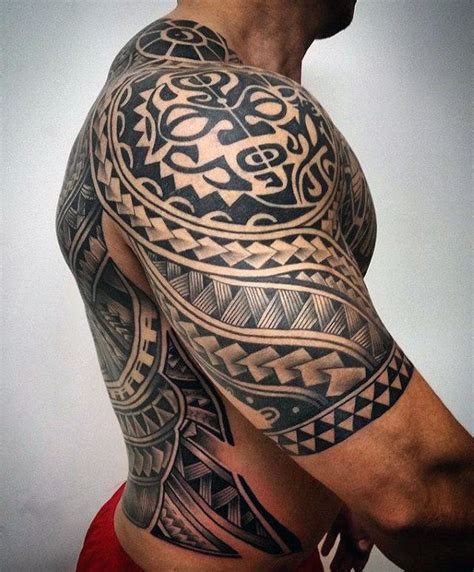 With tattoo colors like this one, you won't need to worry about your tattoo not being as an example, you might see a man with a half tattoo sleeve depicting the heroes of war, but not on women. 75 Half Sleeve Tribal Tattoos For Men - Masculine Design ...