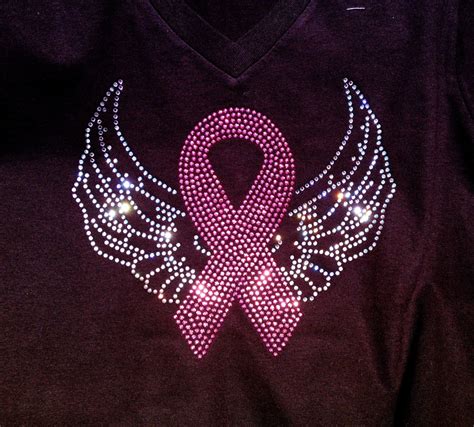 Breast Cancer Angel Wings Pink Ribbon Rhinestone Bling Shirt