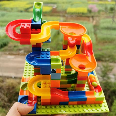 small size blocks marble race run maze ball track building blocks plastic funnel slide assemble