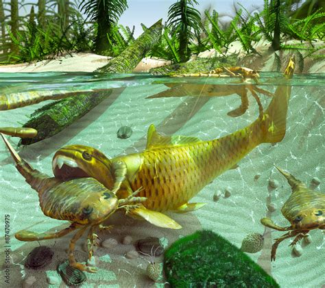 An Illustration Depicting A Cycle Of Life In A Lake During Devonian