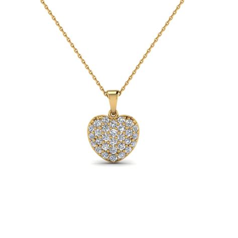 Pave Diamond Heart Pendant Necklace For Women In 14k Yellow Gold