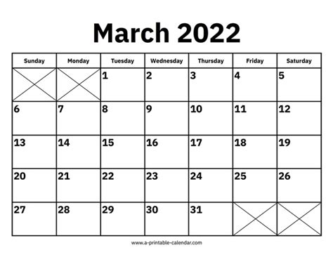 March 2022 Calendars Printable Calendar 2022
