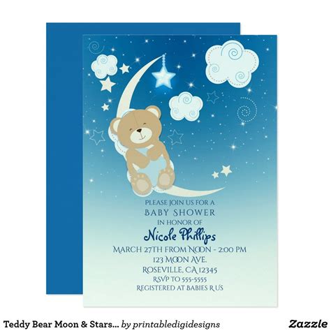 Teddy Bear Moon And Stars Baby Shower Invitations Star