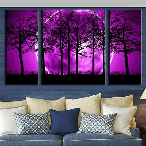 3 Pcsset Abstract Canvas Art Purple Land Black Trees