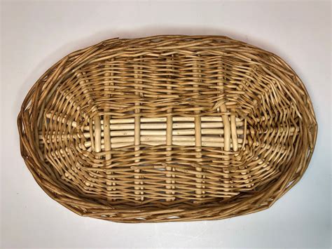 Vintage Flat Oval Wicker Basket Woven Rattan Bowl Midcentury Etsy