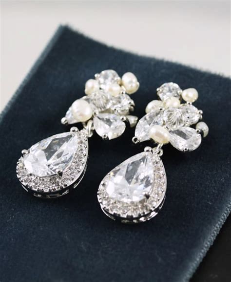 Rhinestone Freshwater Pearl And Swarovski Crystal Drop Bridal Etsy