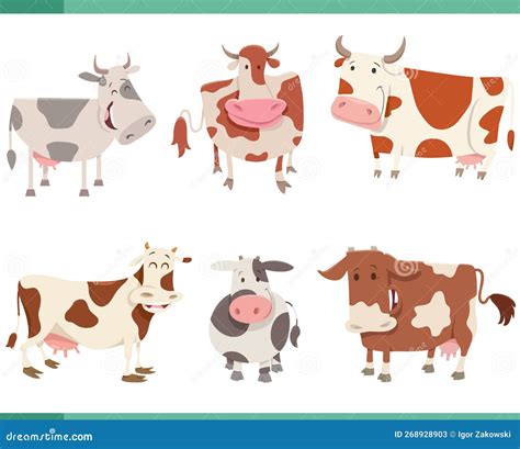 Cartoon Funny Cows Farm Animal Characters Set Stock Vector