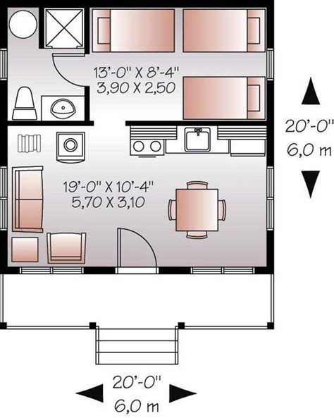 20x20 Tiny House Cabin Plan 1 Bedrm 1 Bath 400 Sq Ft 126 1022