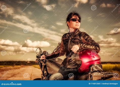 Biker Girl Sitting On Motorcycle Stock Photo Image Of Beautiful