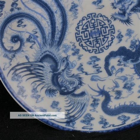 Blue And White Porcelain Hand Painted Dragon And Phoenix Plate W