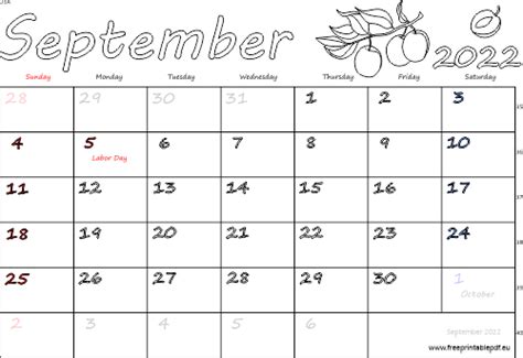 September 2022 Usa Calendar Free Printable Pdf