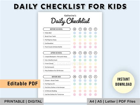 Editable Daily Checklist For Kids Printable Kids Etsy Uk