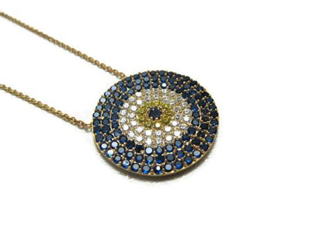 18k Gold Plated Over Silver 925 Evil Eye Necklace Round Pendant On Luulla