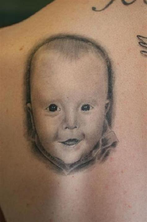 3d Rrealistic Baby Head Tattoo On Upper Back Tattoos Book 65000