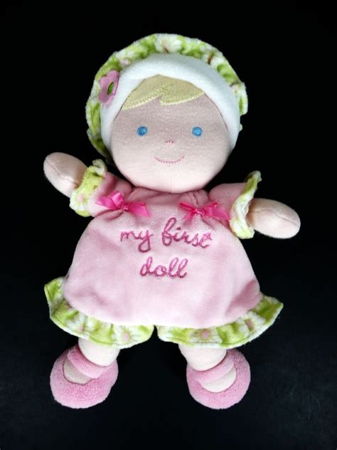 Carters My First Doll Baby Plush Rattle Blonde Hair Flowers Blue Eyes