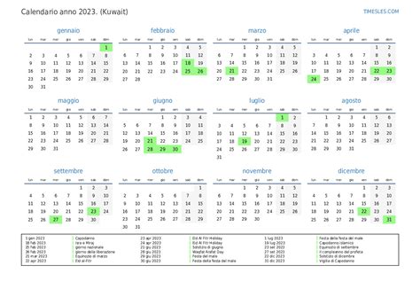 Calendario Per Il 2023 Con Giorni Festivi In Kuwait Stampa E Scarica