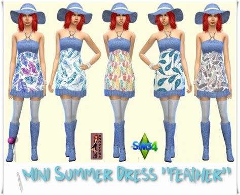 Annett`s Sims 4 Welt Mini Summer Dress Feather And Jeans Boots And Jeans