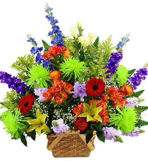 What sympathy arrangements are bright and colorful. Traditional Colorful Sympathy Basket | Avas Flowers