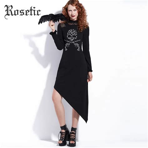 Aliexpress Com Buy Rosetic Gothic Bodycon Dress Women Black Autumn Winter Hollow A Line Dark