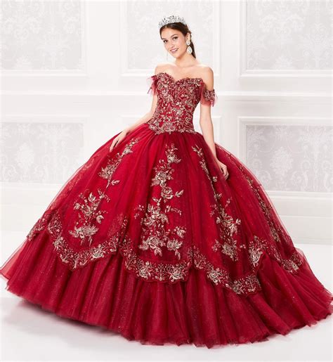 Princesa By Ariana Vara Pr21959 Beaded Applique Off Shoulder Gown Red Quinceanera Dresses