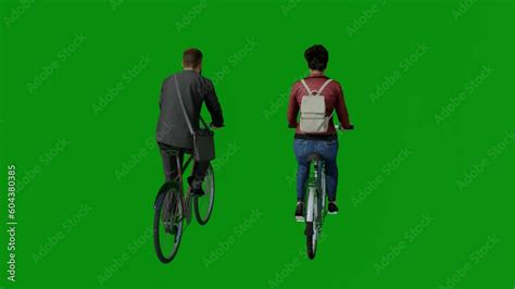 3d Of European Husband And Wife Riding Bicycles On Green Screen Going