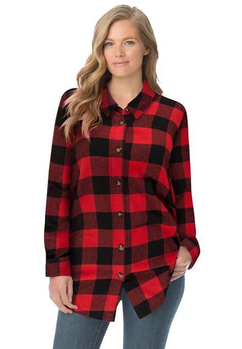 Woman Within Woman Within Womens Plus Size Classic Flannel Shirt L Vivid Red Buffalo Plaid