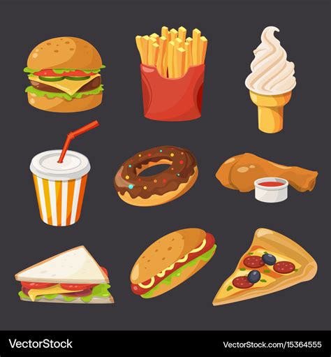 Fast Food In Cartoon Style Pictures Royalty Free Vector