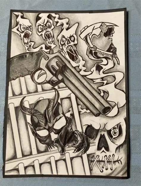 Original Prison Artwork On Title 15 Paper 11x75 Penpencil Pistol