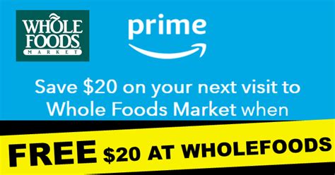 The amazon prime rewards visa signature card offers 5% cash back on amazon and whole foods purchases, including amazon gift cards — as long as you're an amazon prime member (otherwise, you'll. FREE $20 Whole Foods Credit For New Amazon Prime Members