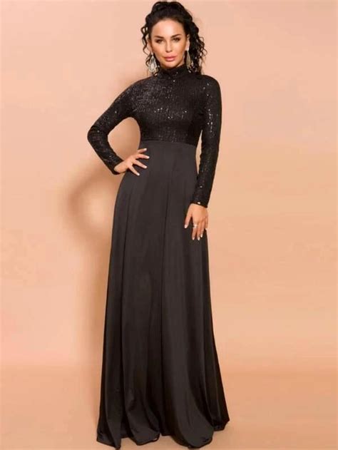 missord mock neck sequin fit and flare prom dress agodeal black long sleeve prom dress prom
