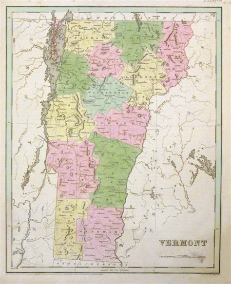 Nice 1838 Bradford Map Of Vermont Showing Counties Original Antique