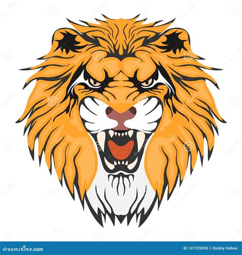 Lion, Lion Head with Open Mouth and Teeth. Cartoon Illustration of a