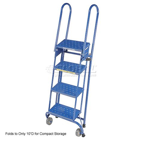 Ballymore 4 Step Lock N Stock Folding Rolling Ladder 350 Lb Capacity