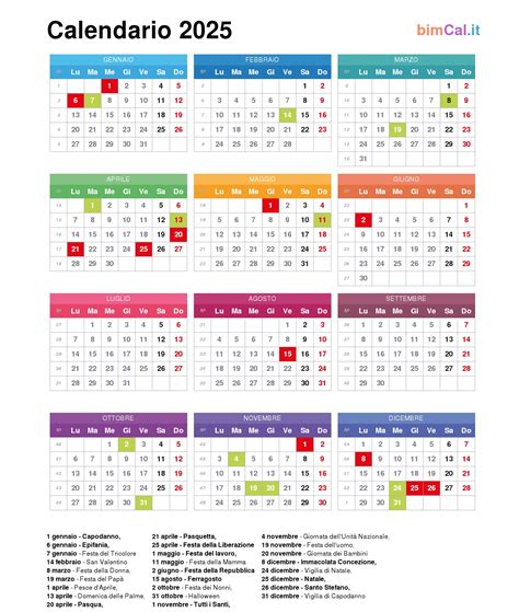 Calendario 2025 Italia Bimcalit