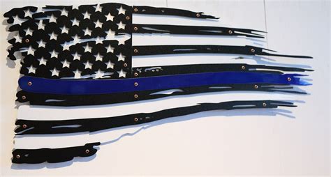 All Metal Thin Blue Line Distressed Flag White Background 2 Etsy