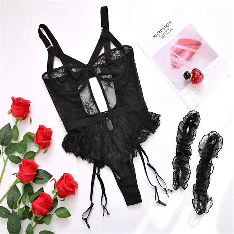3 Color Women Sexy Lace Teddies Bodysuits Lingerie With Thigh Strap Buy Lingerie With Thigh
