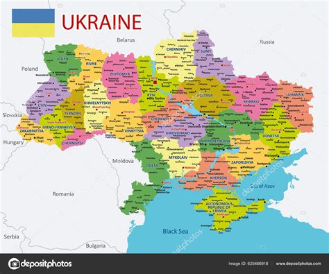 Political Map Ukraine Borders Regions Administrative Detailed Map