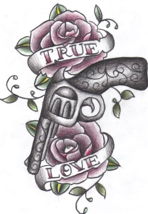 Flowers And Guns Tattoos Designs