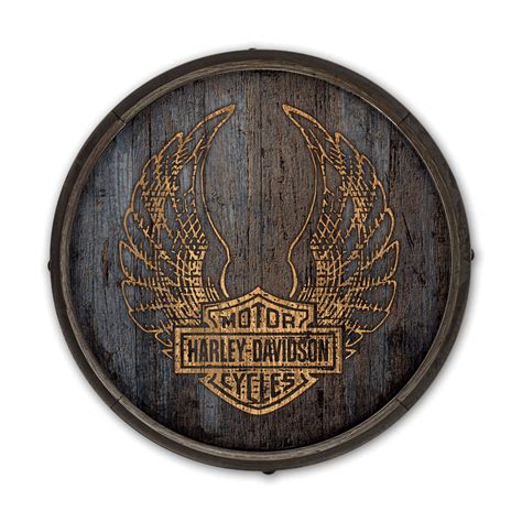 harley davidson eagle logo wooden barrel   wood signs